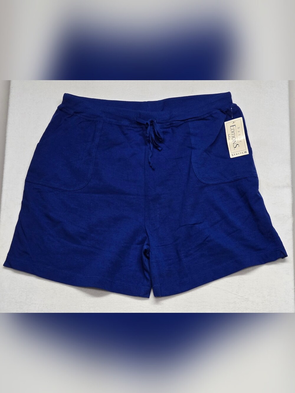 Basic Editions 2X Cobalt Blue Shorts Stretch Drawstring Pockets New